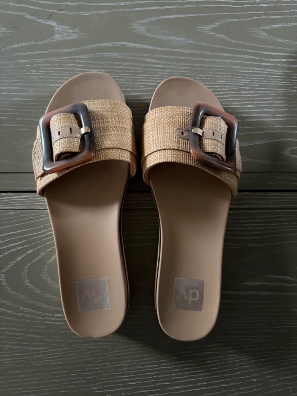 Dolce Vita Tan Slide Sandals with Tortoiseshell-Style Buckle